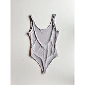 LORETTE LINGERIE Light Grey Stretch Jersey Scoop Neck Thong Bodysuit, Size M